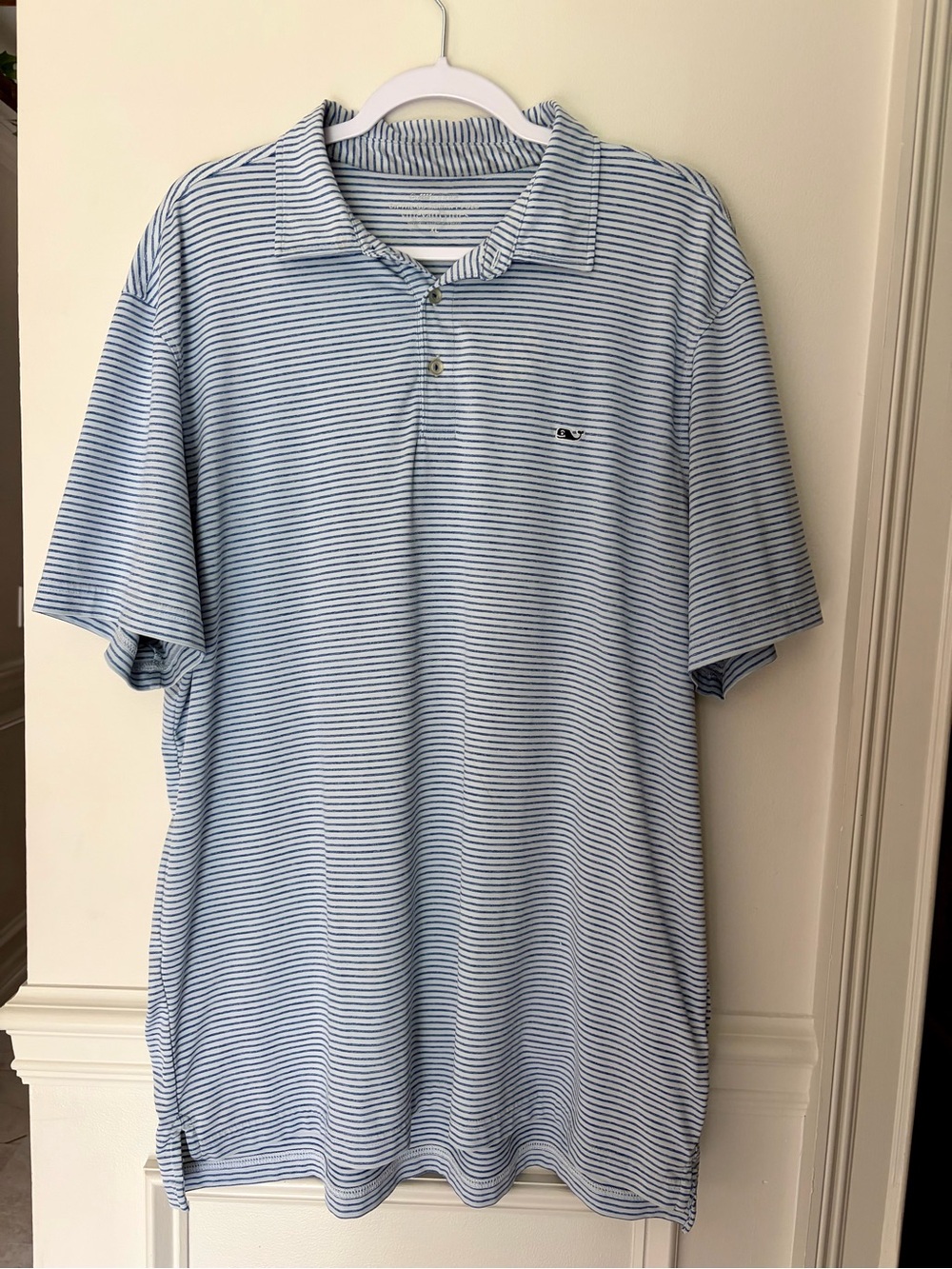 Vineyard Vines On-The-Go Sankaty Polo Blue Stripe Performance Shirt XL